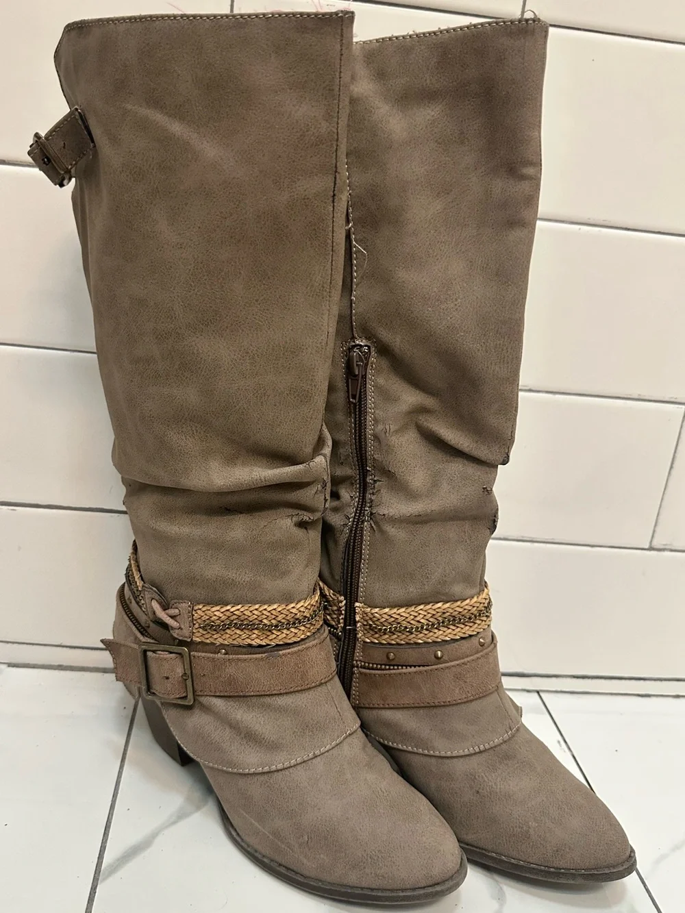 POP Lonna Taupe Slouch Knee High Boots Size 8.5 M